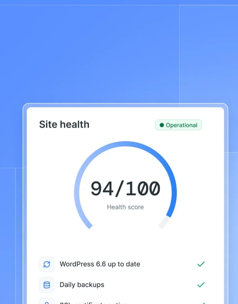 Puntuación de salud de una web WordPress con mantenimiento